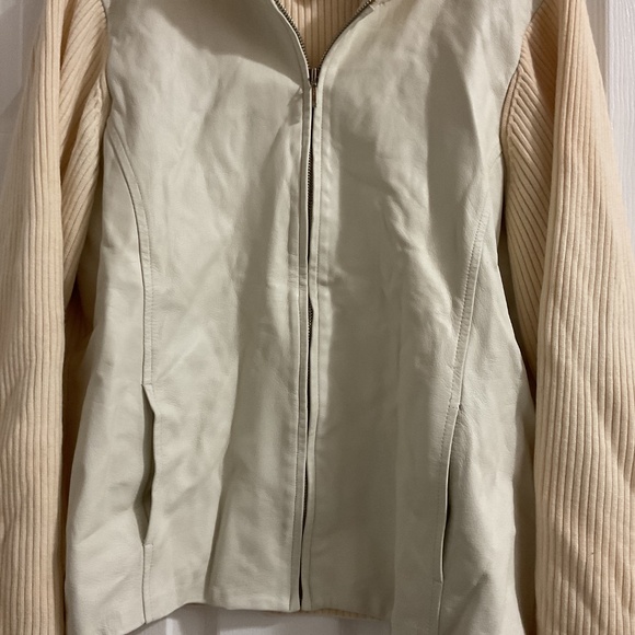 Pendleton Ivory Leather And Ribbed Merino Wool Full-zip Jacket, Large - Picture 4 of 7